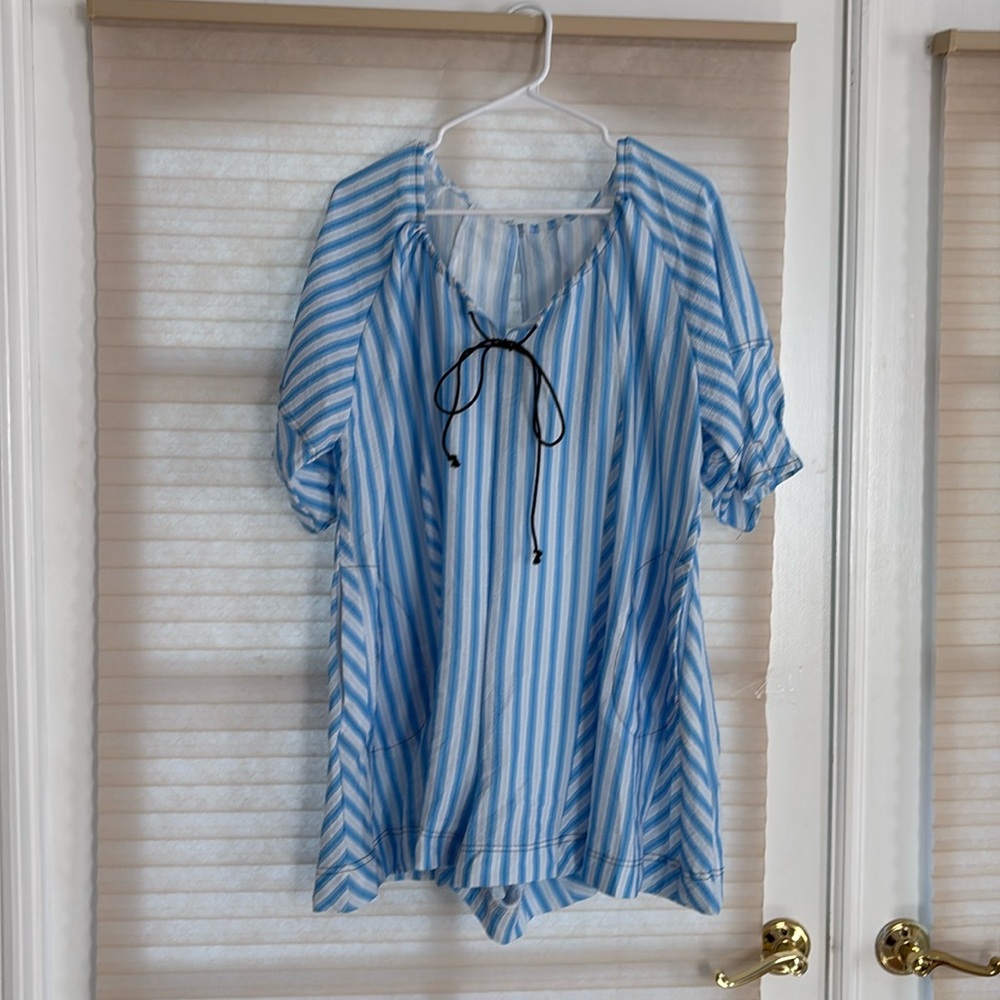 Blue striped romper w/ black detailing